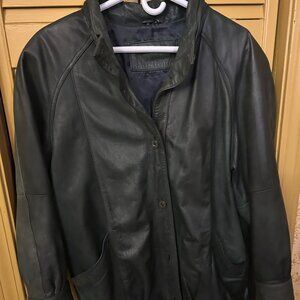 Jacqueline Ferrar Vintage 1980s Hunter green Leather jacket  sz M  shoulders 20i